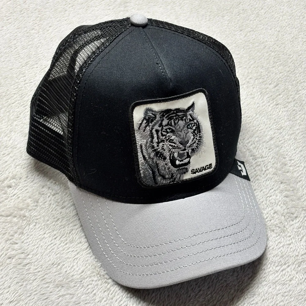 Goorin Bros Trucker Hat Mens OS The Farm Savage Tiger Black Grey EUC